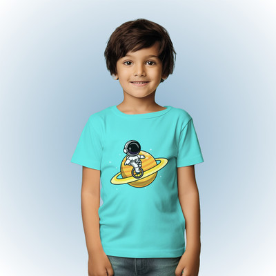 littlehaathee Boys Graphic Print Pure Cotton Regular T Shirt(Black, Pack of 1)
