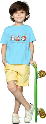 Mahifashion trend Boys Printed Polyester Oversized T Shirt(Blue, Pack of 1)