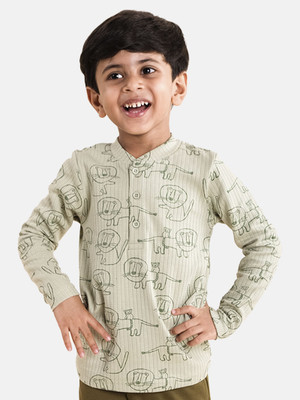 Kiddo Paanti Boys Animal Print Pure Cotton Regular T Shirt(Light Green, Pack of 1)