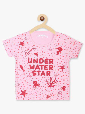 Imagica Boys & Girls Printed Polyester Regular T Shirt(Pink, Pack of 1)