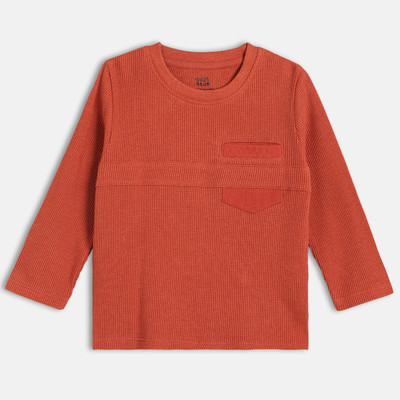 MINI KLUB Baby Boys Self Design Cotton Blend Regular T Shirt(Orange, Pack of 1)