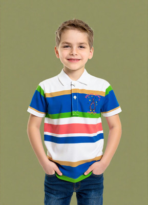 Color Bloom Boys Striped Cotton Blend Regular T Shirt(Multicolor, Pack of 1)