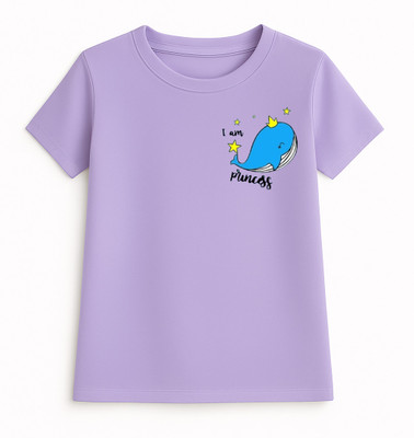 M Queen Girls Printed Cotton Blend Regular T Shirt(Purple, Pack of 1)
