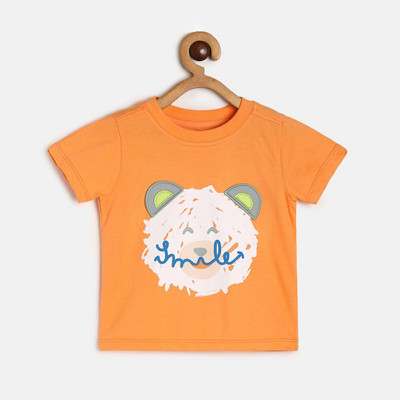 MINI KLUB Boys Printed Pure Cotton Regular T Shirt(Orange, Pack of 1)