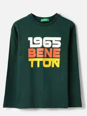 United Colors of Benetton Baby Boys Graphic Print Pure Cotton Regular T Shirt(Green, Pack of 1)