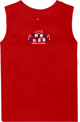 KiddoPanti Boys Typography, Printed Pure Cotton Regular T Shirt(Red, Pack of 1)