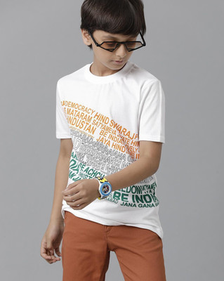 Under Fourteen Only Boys & Girls Typography Pure Cotton Regular T Shirt(White, Pack of 1)