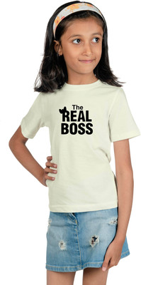 CHOMMBOOKA TRENDING Girls Typography Cotton Blend Regular T Shirt(Light Green, Pack of 1)