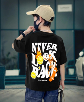 BuckleMen Boys Printed Pure Cotton Oversized T Shirt(Black, Pack of 1)