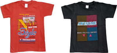 Vivin Collection Boys Printed Pure Cotton Regular T Shirt(Multicolor, Pack of 2)