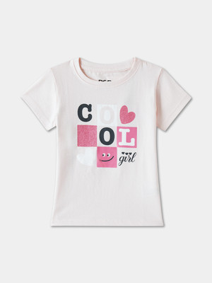 R&B Girls Graphic Print Pure Cotton Regular T Shirt(Orange, Pack of 1)