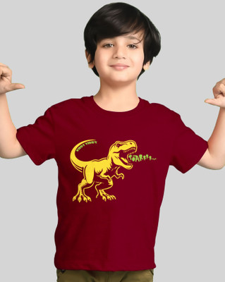 AOOSH Boys Graphic Print Cotton Blend Regular T Shirt(Maroon, Pack of 1)