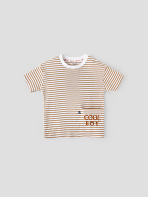 Popees Boys Striped Cotton Blend Regular T Shirt(Beige, White, Pack of 1)