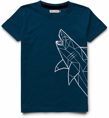 Hellcat Boys Printed Cotton Blend T Shirt(Light Blue, Pack of 1)