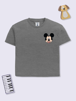 YK Disney Boys Printed Cotton Blend Regular T Shirt(Grey, Pack of 1)