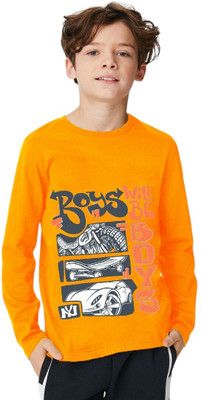 ENZIKO Boys Graphic Print Cotton Blend Regular T Shirt(Yellow, Pack of 1)