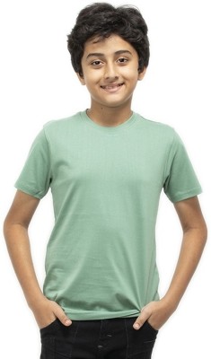 Get Stocked Boys & Girls Solid Pure Cotton T Shirt(Green, Pack of 1)