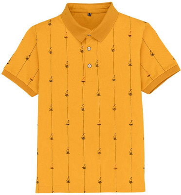 Status Quo Boys Printed Cotton Blend Regular T Shirt(Yellow, Pack of 1)