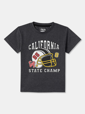 R&B Boys Graphic Print Pure Cotton Regular T Shirt(Grey, Pack of 1)