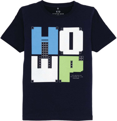 Status Quo Boys Printed Cotton Blend Regular T Shirt(Blue, Pack of 1)