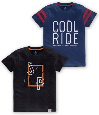 Codez Boys Typography Cotton Blend Regular T Shirt(Multicolor, Pack of 2)