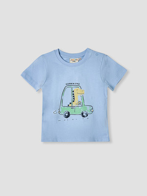 JUNIORS by Babyshop Baby Boys Printed Pure Cotton Regular T Shirt(Blue, Pack of 1)