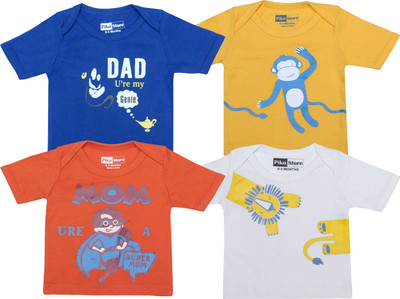 Piku Store Baby Boys & Baby Girls Printed Cotton Blend Regular T Shirt(Blue, Pack of 4)