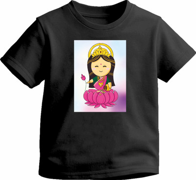 Luv My India Boys & Girls Graphic Print Pure Cotton Regular T Shirt(Black, Pack of 1)