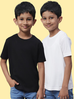 FBAR Boys Solid Pure Cotton Regular T Shirt(Black, Pack of 2)