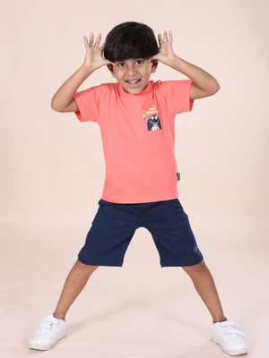 Kiddo Paanti Baby Boys Printed Pure Cotton Regular T Shirt(Pink, Pack of 1)