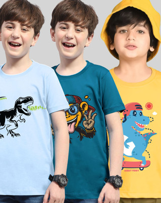 AOOSH Boys Printed Cotton Blend Regular T Shirt(Multicolor, Pack of 3)