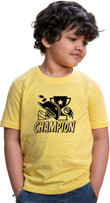 CHOMMBOOKA TRENDING Boys Typography, Graphic Print Pure Cotton Regular T Shirt(Yellow, Pack of 1)