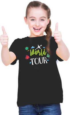 VTSport Girls Typography Polyester Oversized T Shirt(Black, Pack of 1)