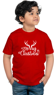 CHOMBOOKA Boys Typography Cotton Blend Regular T Shirt(Red, Pack of 1)