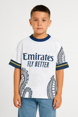 rjm Boys & Girls Printed Polyester Regular T Shirt(White, Pack of 1)