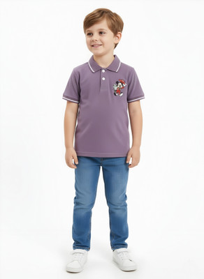 DISNEY BY MISS & CHIEF Boys Printed Pure Cotton Regular T Shirt(Purple, Pack of 1)
