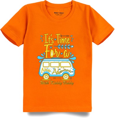 Kiddy Viddy Boys Graphic Print Cotton Blend Regular T Shirt(Orange, Pack of 1)