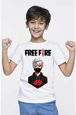 Snojh Boys Printed Cotton Blend Regular T Shirt(White, Pack of 1)