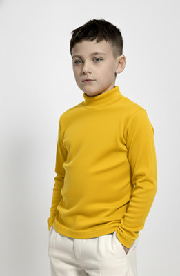 Clothify Boys Solid Cotton Blend Slim T Shirt(Yellow, Pack of 1)