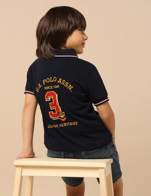 U.S. POLO ASSN. Baby Boys Printed Pure Cotton Regular T Shirt(Blue, Pack of 1)