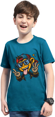 ENITOR Boys Printed Cotton Blend Regular T Shirt(Dark Blue, Pack of 1)