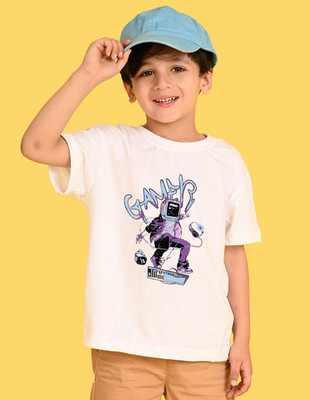 Nusyl Boys Graphic Print Cotton Blend Oversized T Shirt(White, Pack of 1)