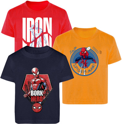 MARVEL BY MISS & CHIEF Boys Printed Cotton Blend Regular T Shirt(Multicolor, Pack of 3)