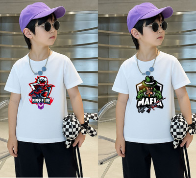 Lecowar Boys Printed Polyester Regular T Shirt(White, Pack of 1)