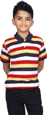 CRAZYPENGUIN ELITE Boys Striped Cotton Blend Regular T Shirt(Multicolor, Pack of 1)