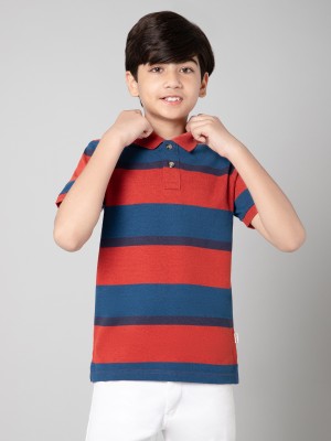 PROVOGUE Boys Striped Cotton Blend Regular T Shirt(Orange, Pack of 1)