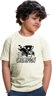 CHOMMBOOKA TRENDING Boys Typography, Graphic Print Pure Cotton Regular T Shirt(Beige, Pack of 1)