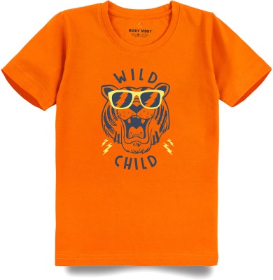 Kiddy Viddy Boys Graphic Print Cotton Blend Regular T Shirt(Orange, Pack of 1)