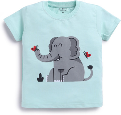 Cutie Melons Boys & Girls Printed Cotton Blend Regular T Shirt(Light Blue, Pack of 1)