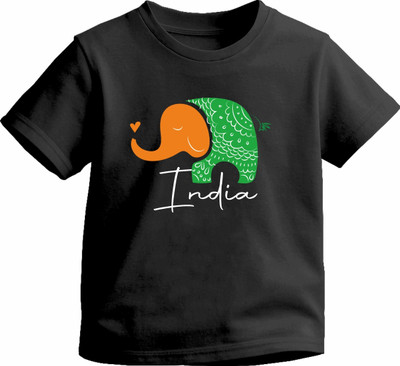 Luv My India Boys & Girls Graphic Print Pure Cotton Regular T Shirt(Black, Pack of 1)